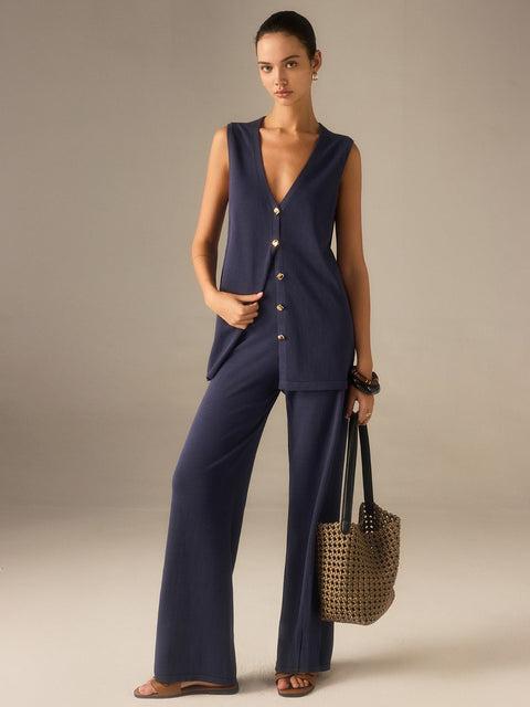 Completo Nobile – Gilet e Pantalone in Maglia con Bottoni Dorati