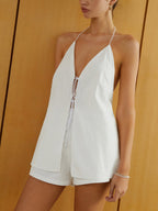 Completo Costiera – Top Halter e Shorts in Cotone e Lino