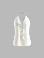 Completo Costiera – Top Halter e Shorts in Cotone e Lino