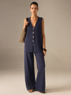 Completo Nobile – Gilet e Pantalone in Maglia con Bottoni Dorati
