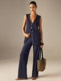 Completo Nobile – Gilet e Pantalone in Maglia con Bottoni Dorati