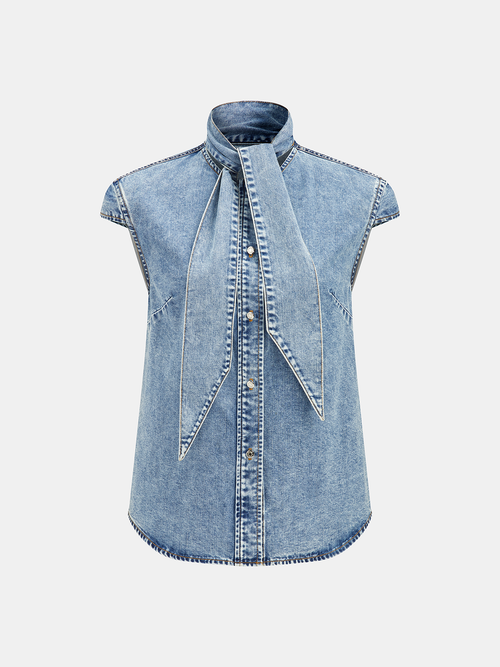 Camicia Atelier – Denim Senza Maniche con Collo a Cravatta