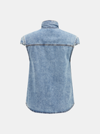 Camicia Atelier – Denim Senza Maniche con Collo a Cravatta