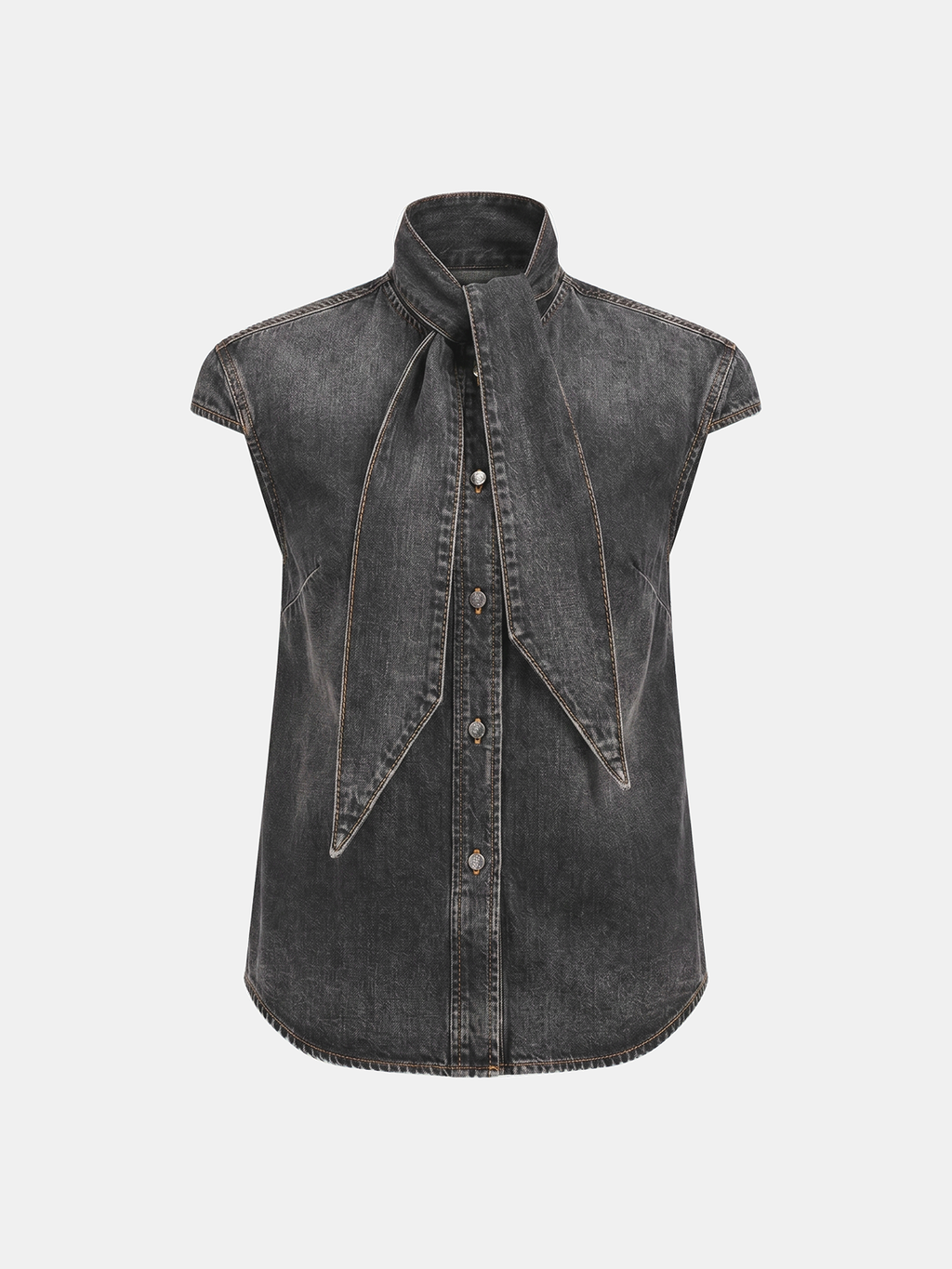 Camicia Atelier – Denim Senza Maniche con Collo a Cravatta