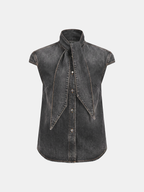 Camicia Atelier – Denim Senza Maniche con Collo a Cravatta
