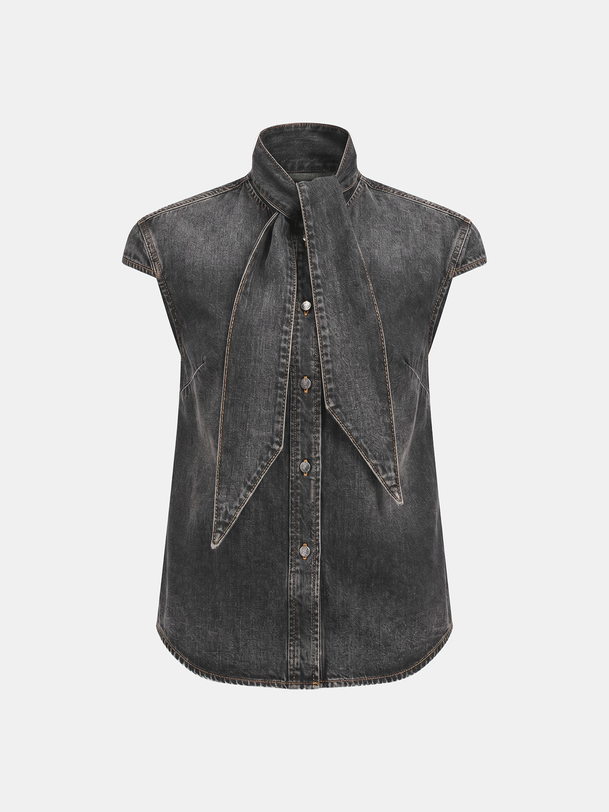 Camicia Atelier – Denim Senza Maniche con Collo a Cravatta