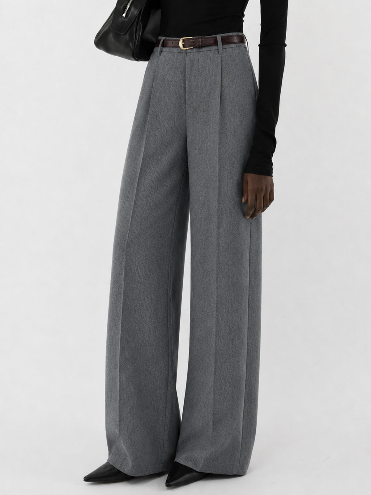Tailored Pleated Belted Wide Leg Pants