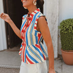 Blusa sin mangas de rayas con botones florales - detalle