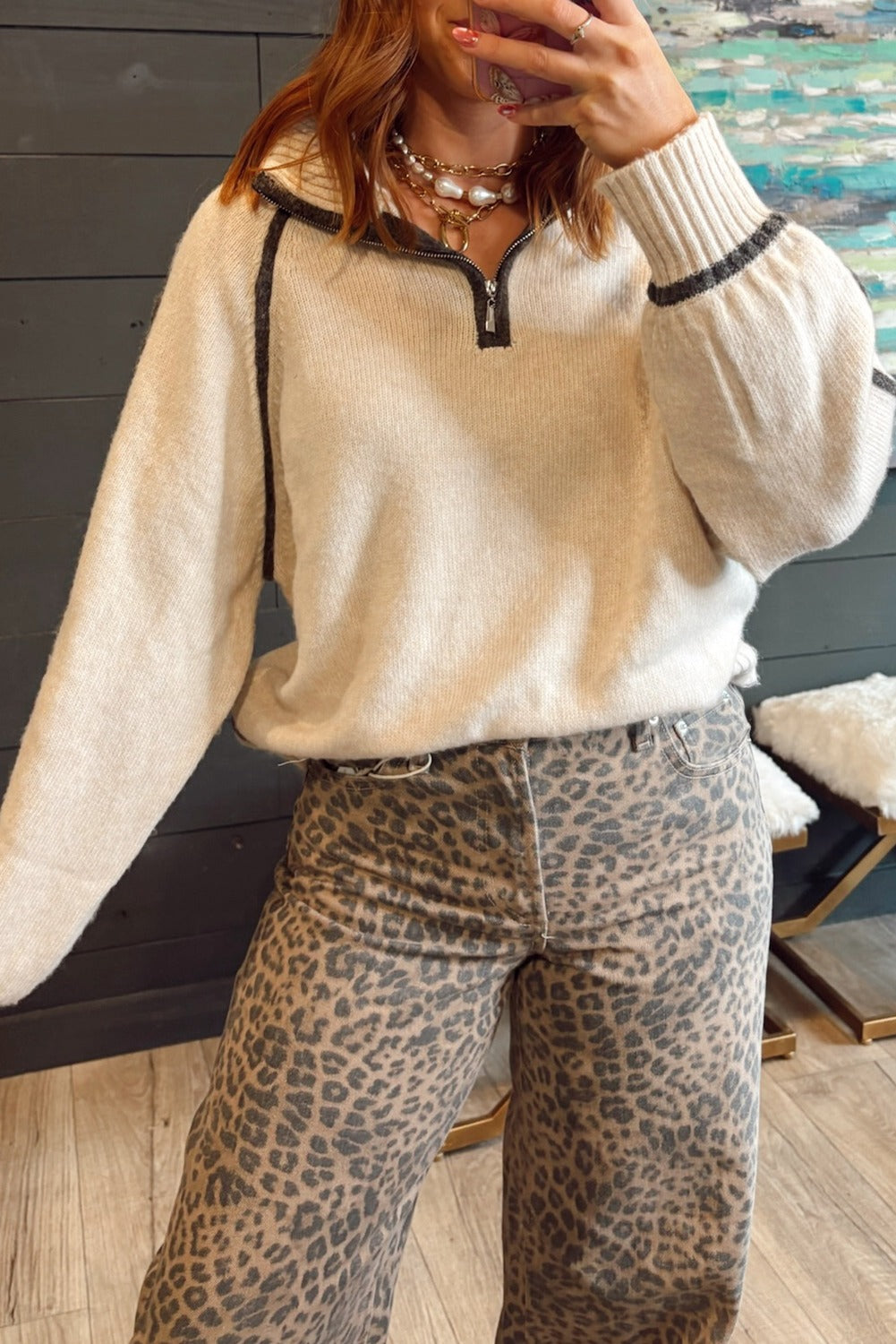 Maglione Contrasto – Mezza Zip a Righe Sportive