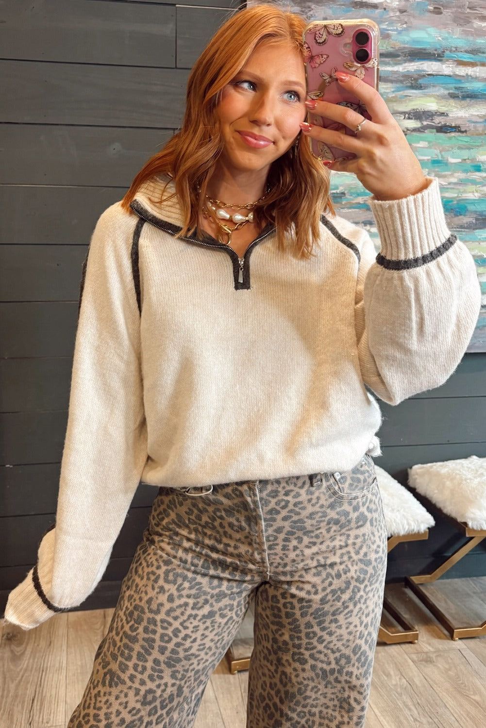 Maglione Contrasto – Mezza Zip a Righe Sportive