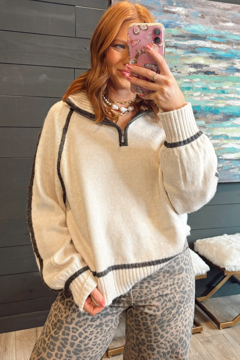 Maglione Contrasto – Mezza Zip a Righe Sportive