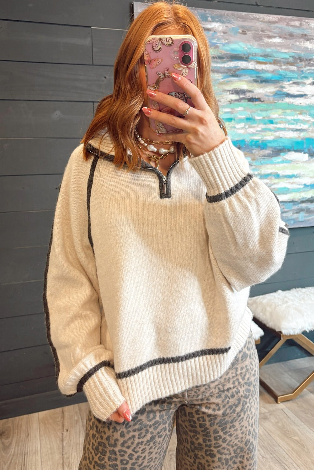Maglione Contrasto – Mezza Zip a Righe Sportive