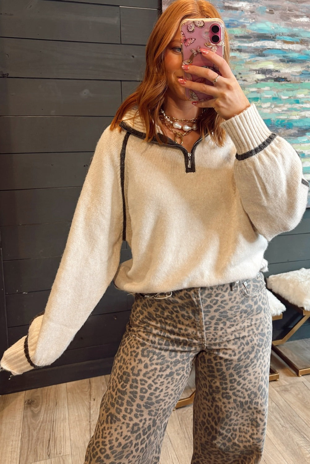 Maglione Contrasto – Mezza Zip a Righe Sportive
