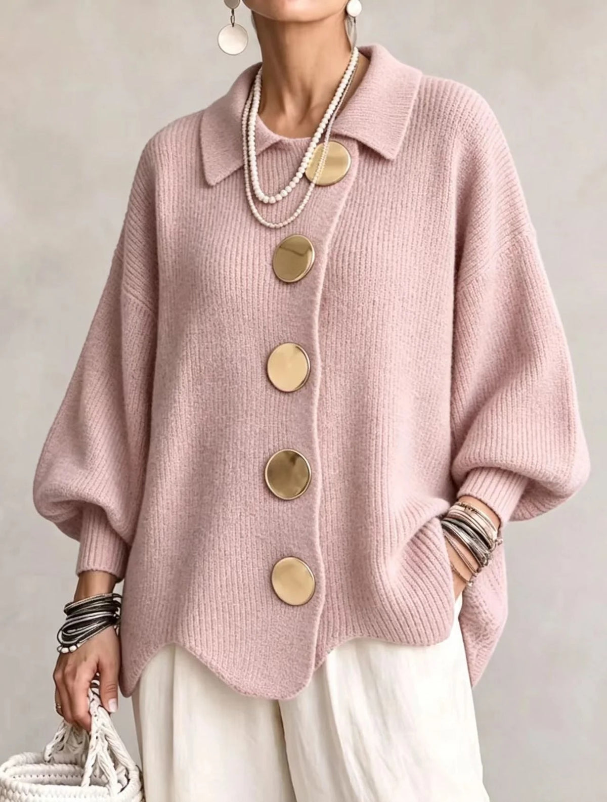 Cardigan Fascino – Oversize con Bottoni Dorati